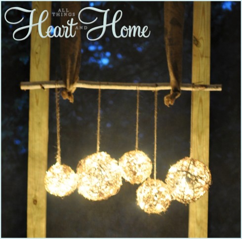 How do you DIY a grapevine ball chandelier for outdoors?