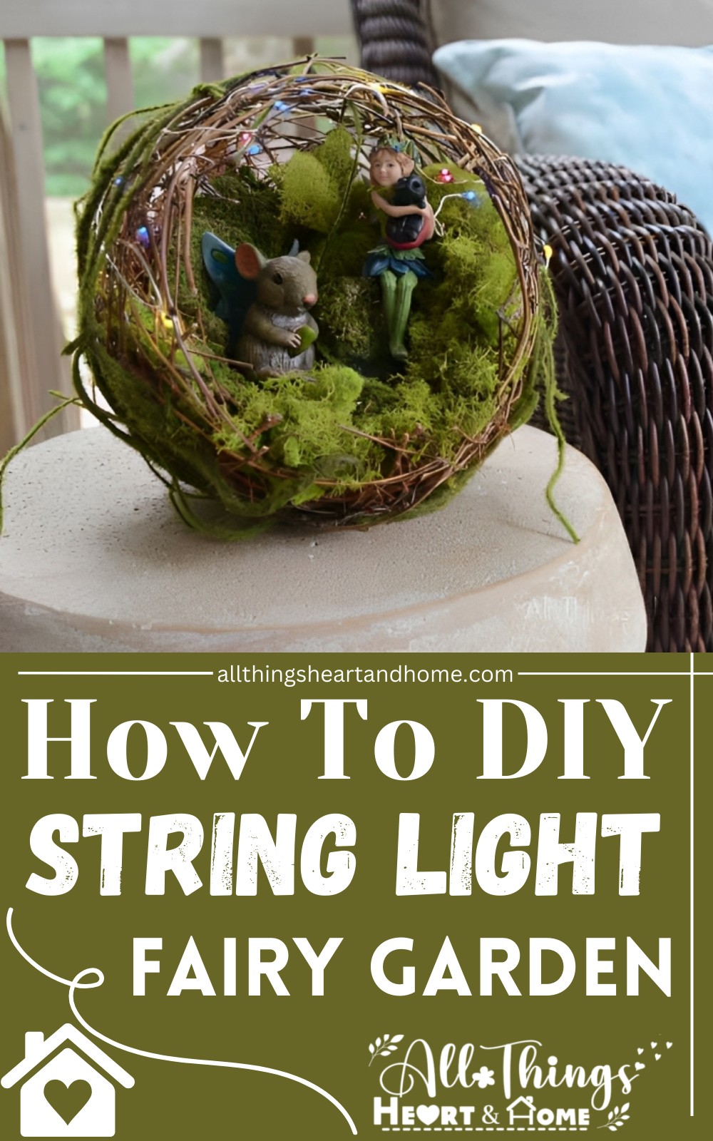 How to DIY String Light Fairy Garden In Grapevine Ball!
