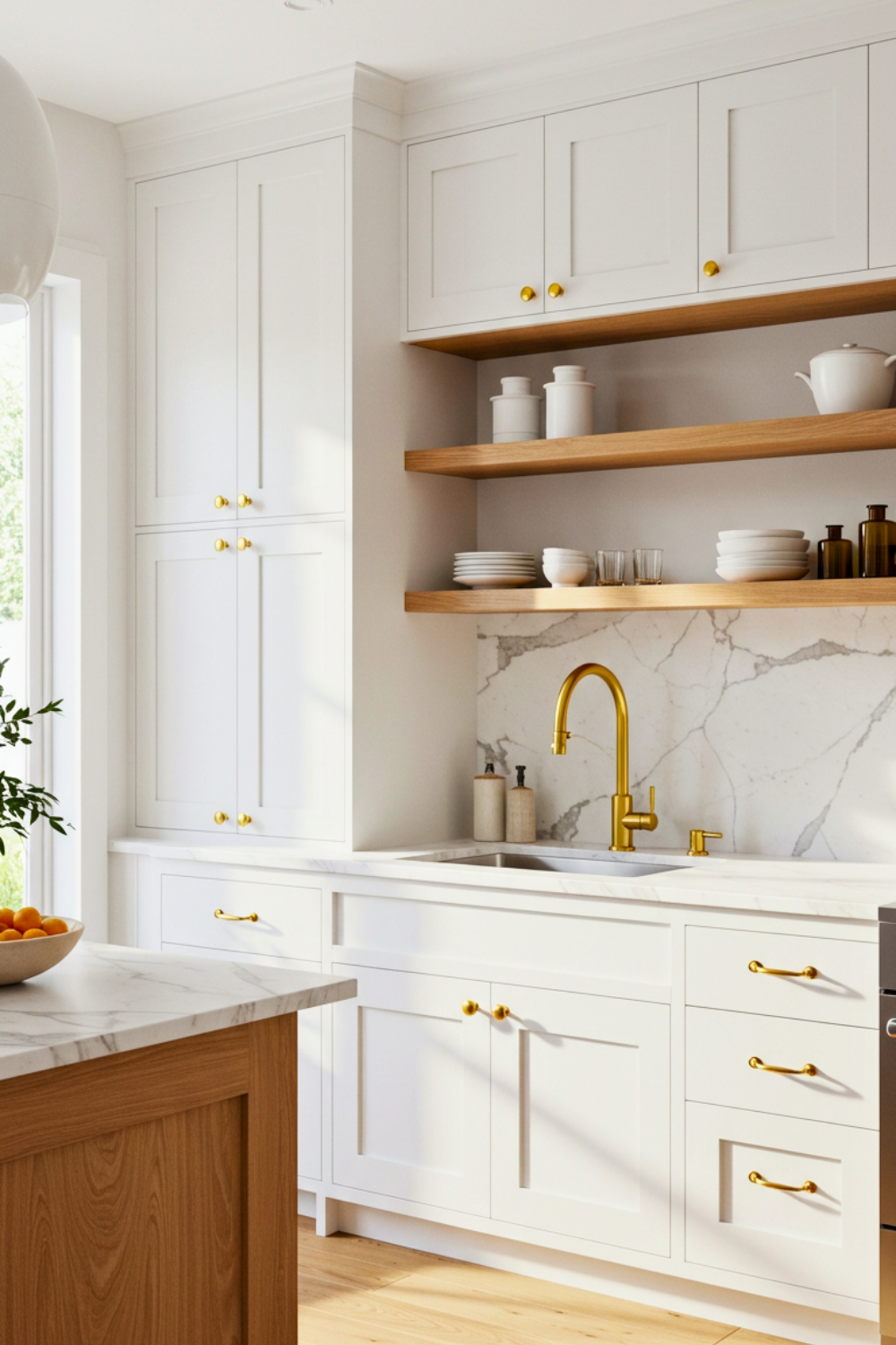 A Bright Modern Kitchen Featuring White Upper Cabinets