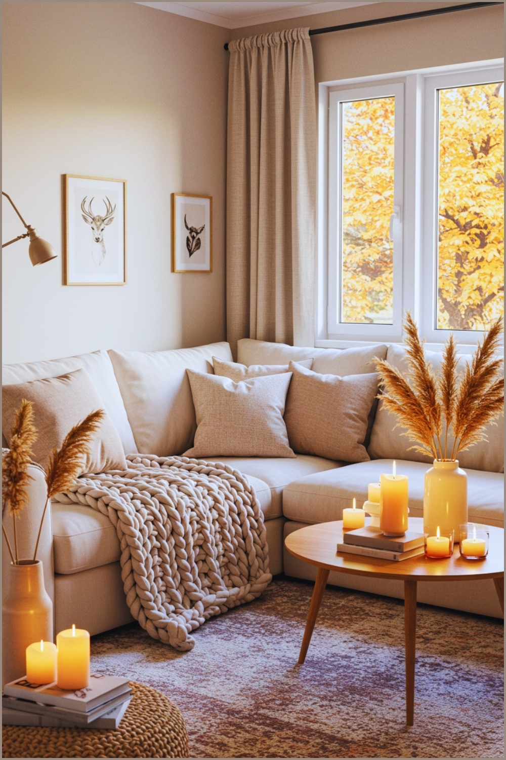 A Cozy Living Room Corner With White Sofa, Chunky Knit Blanket, Neutral Pillows
