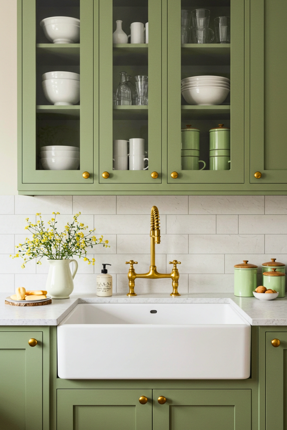 A Cozy Modern Vintage Kitchen With Sage Green Shaker Cabinets