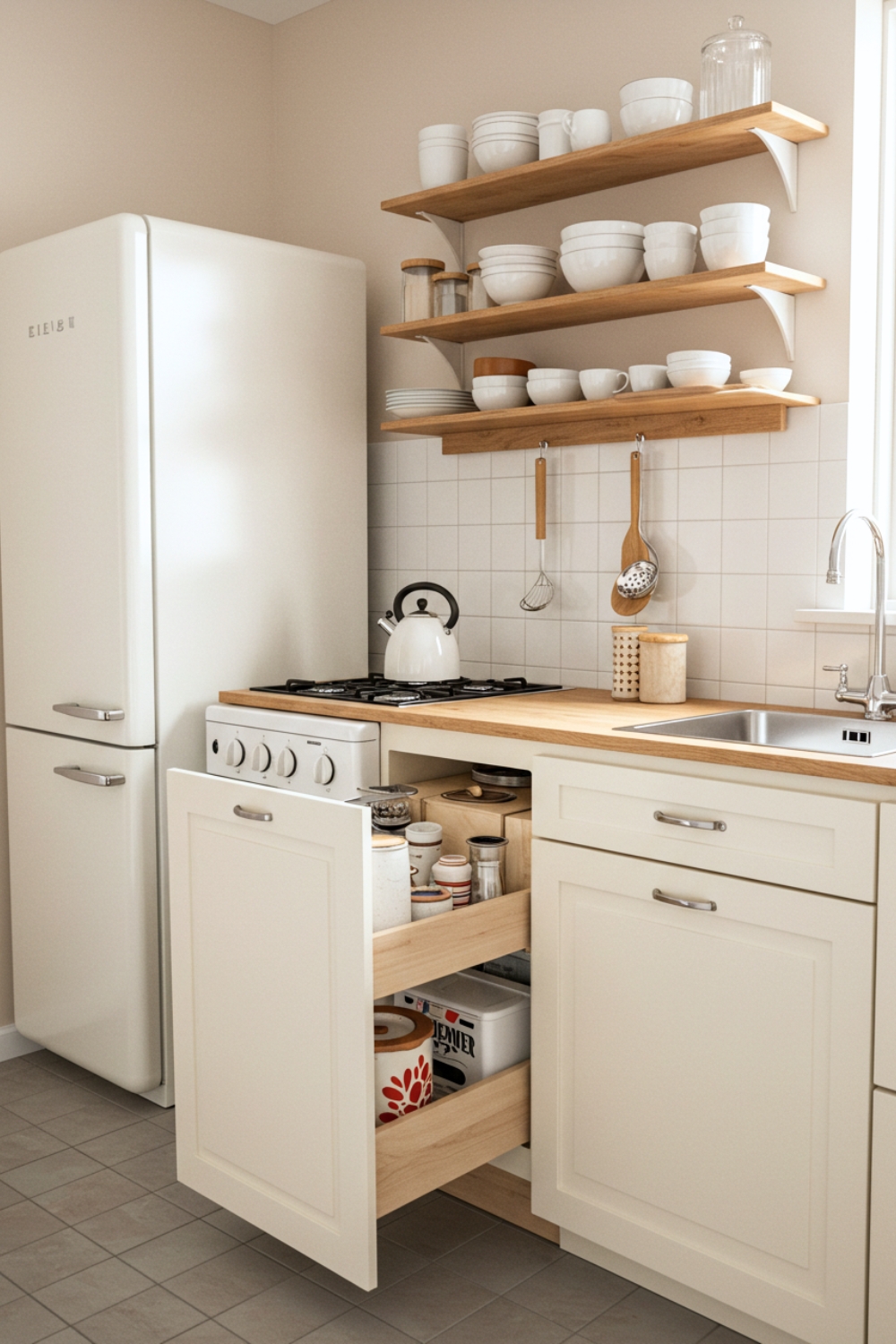 A Cozy Vintage Inspired Kitchen In Soft Cream And White Tones