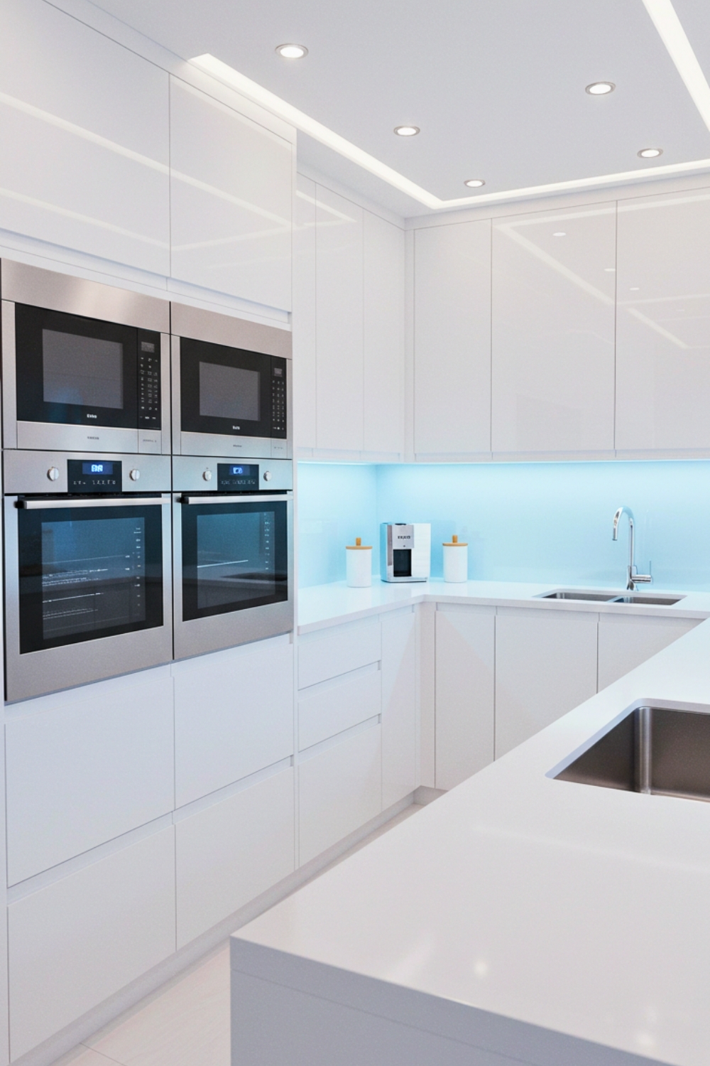 A Pristine Ultra Modern Galley Kitchen With High Gloss White Handle Less Cabinetry