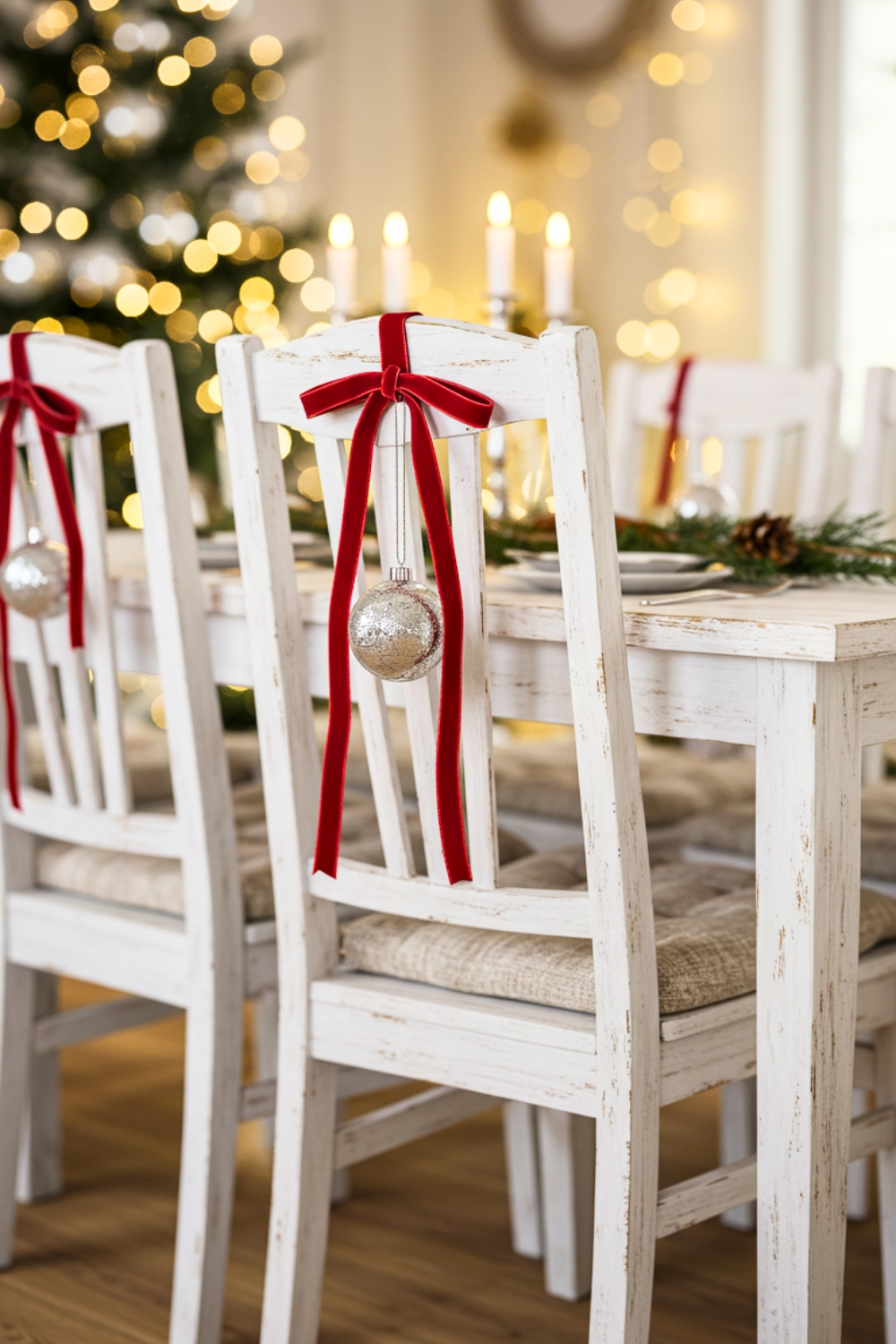 A Rustic White Dining Table And Distressed White Chairs