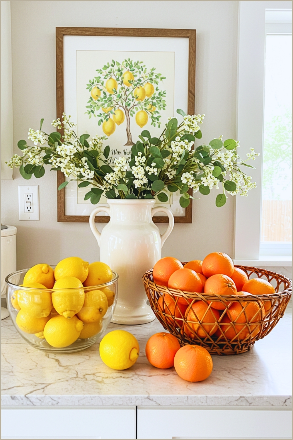 Bright And Fresh Kitchen Vignette With A Glass Bowl Of Lemons