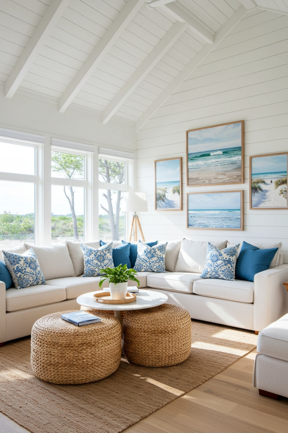 Spacious Living Room With Vaulted Ceiling And Windows 
