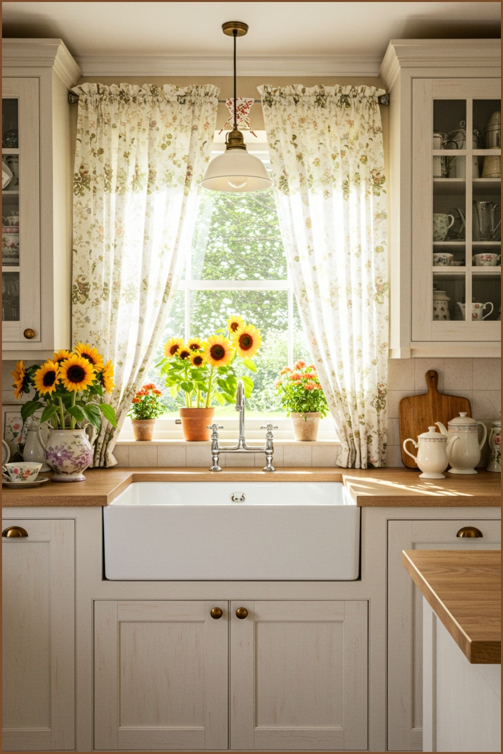 Bright Cottage Kitchen, Farmhouse Sink, White Cabinets