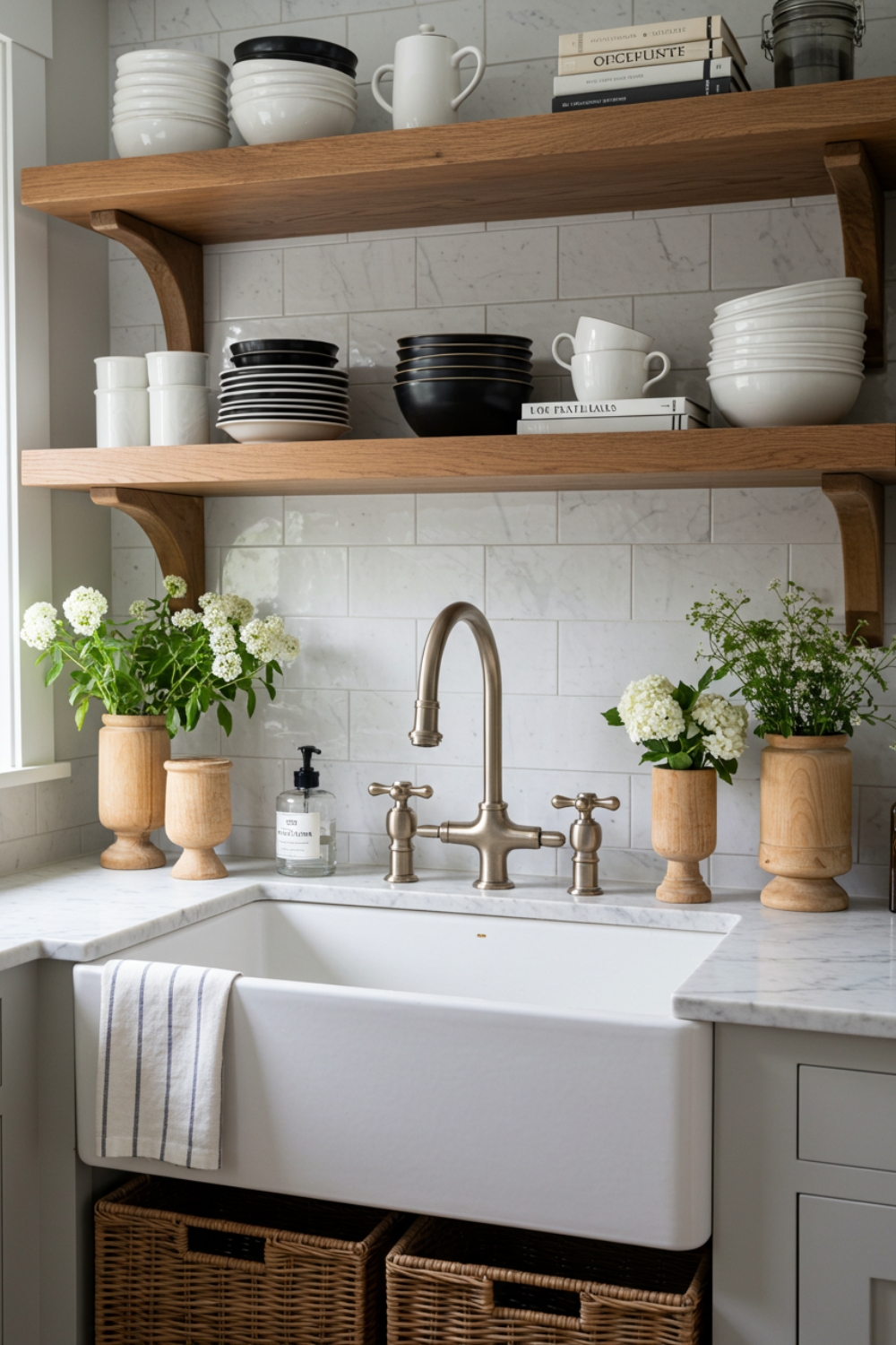 Bright Cottage Kitchen Sink Nook White Farmhouse Apron Front Sink