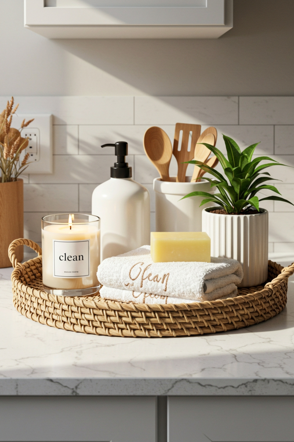 Bright Cozy Countertop Vignette Prompt A Bright