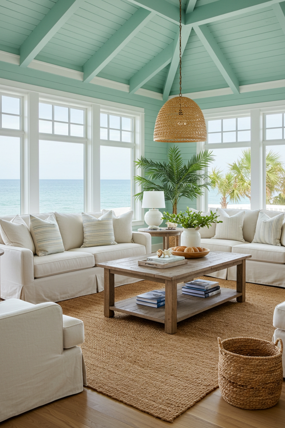 Coastal Beach House Living Room With Ocean View 