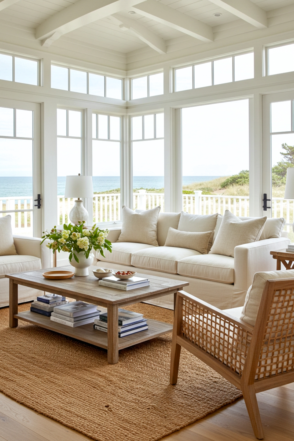Elegant Beach House Living Room With Ocean View 