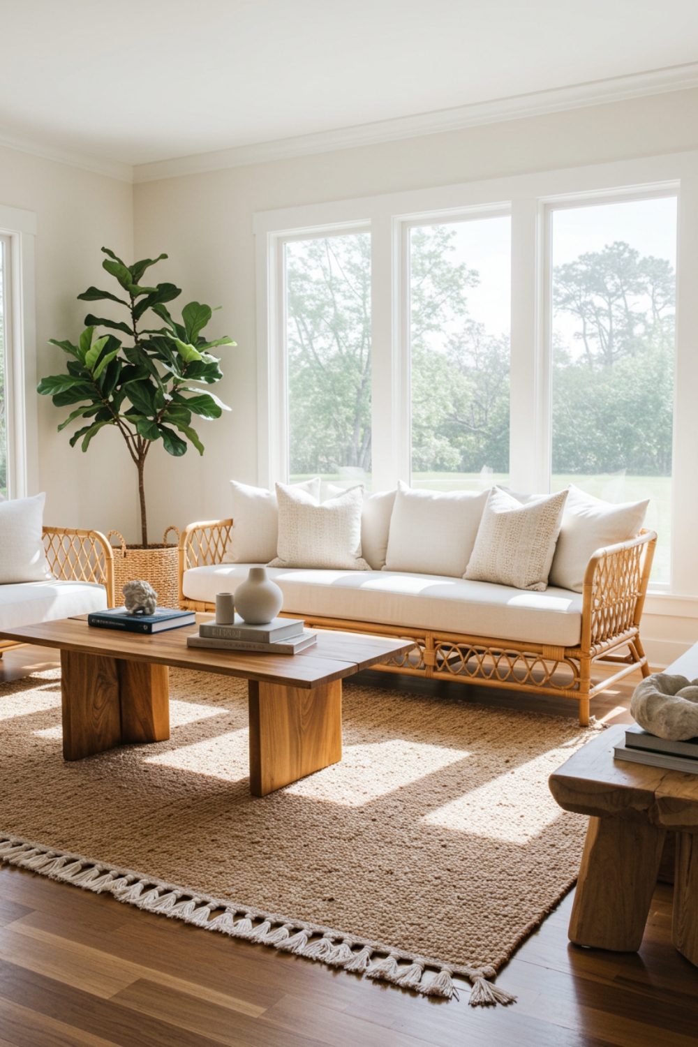 Relaxed Boho Living Room With Rattan Sofas And Tables 