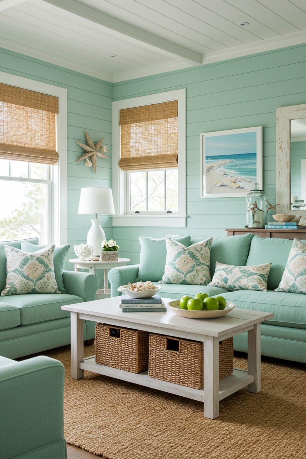 Charming Cottage Living Room With Seafoam Green Walls 