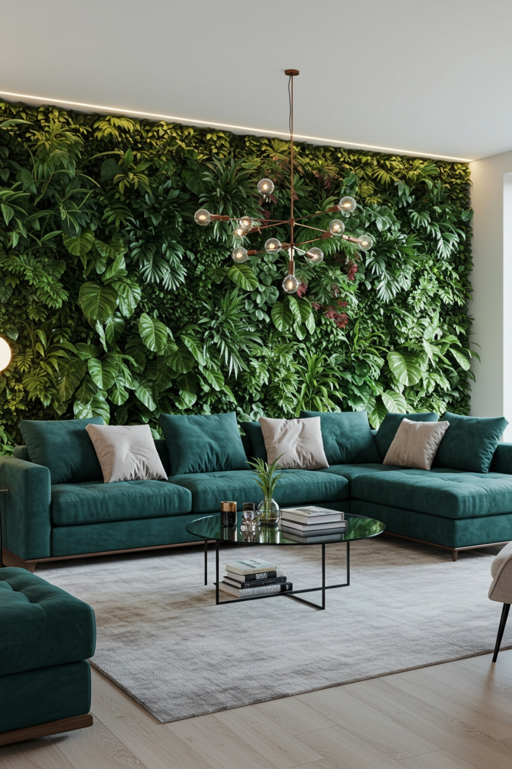 Living Room With Vertical Garden And Greenery 