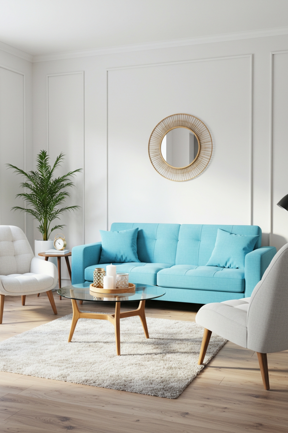 Contemporary Living Room With Minimalist White Walls 