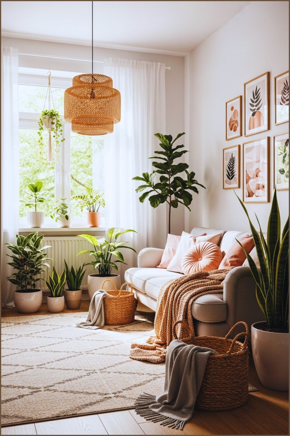 Cozy Bright Living Room Natural Sunlight Large Window White Curtains