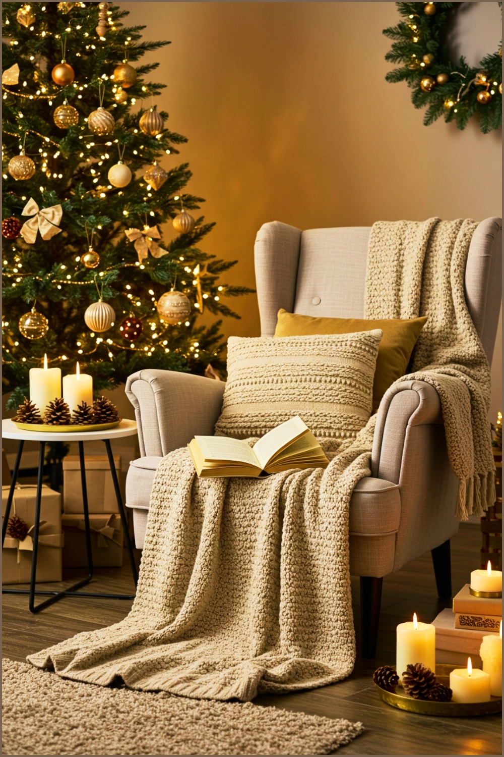 Cozy Christmas Living Room Corner Warm Neutral Tones