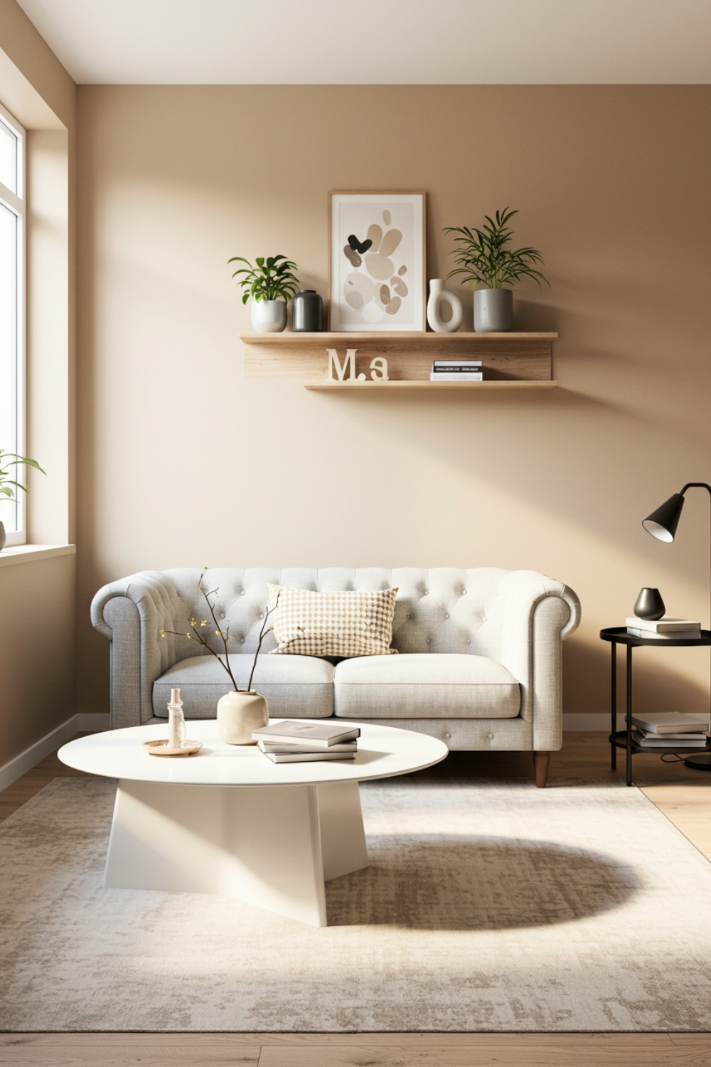 Cozy Modern Living Room With Beige Walls And Light Gray Accents 