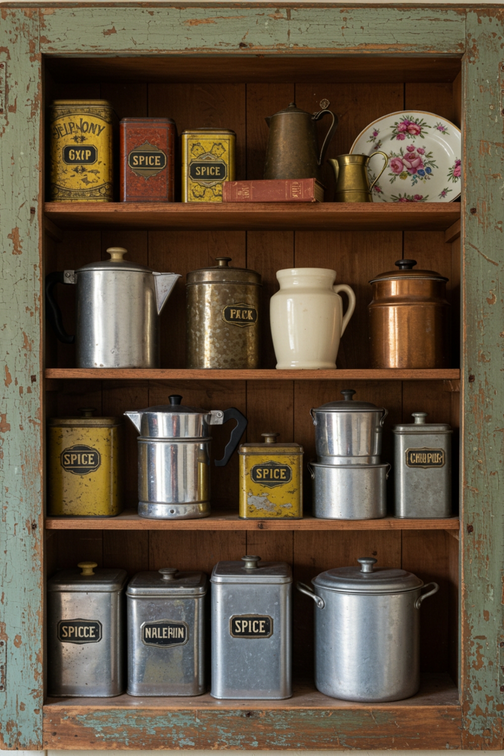 Distressed Painted Wood Cabinet With Patina
