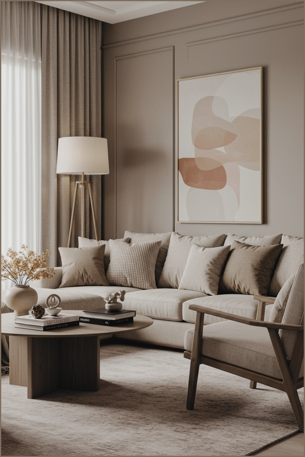 Elegant Modern Living Room With Beige And Taupe Tones
