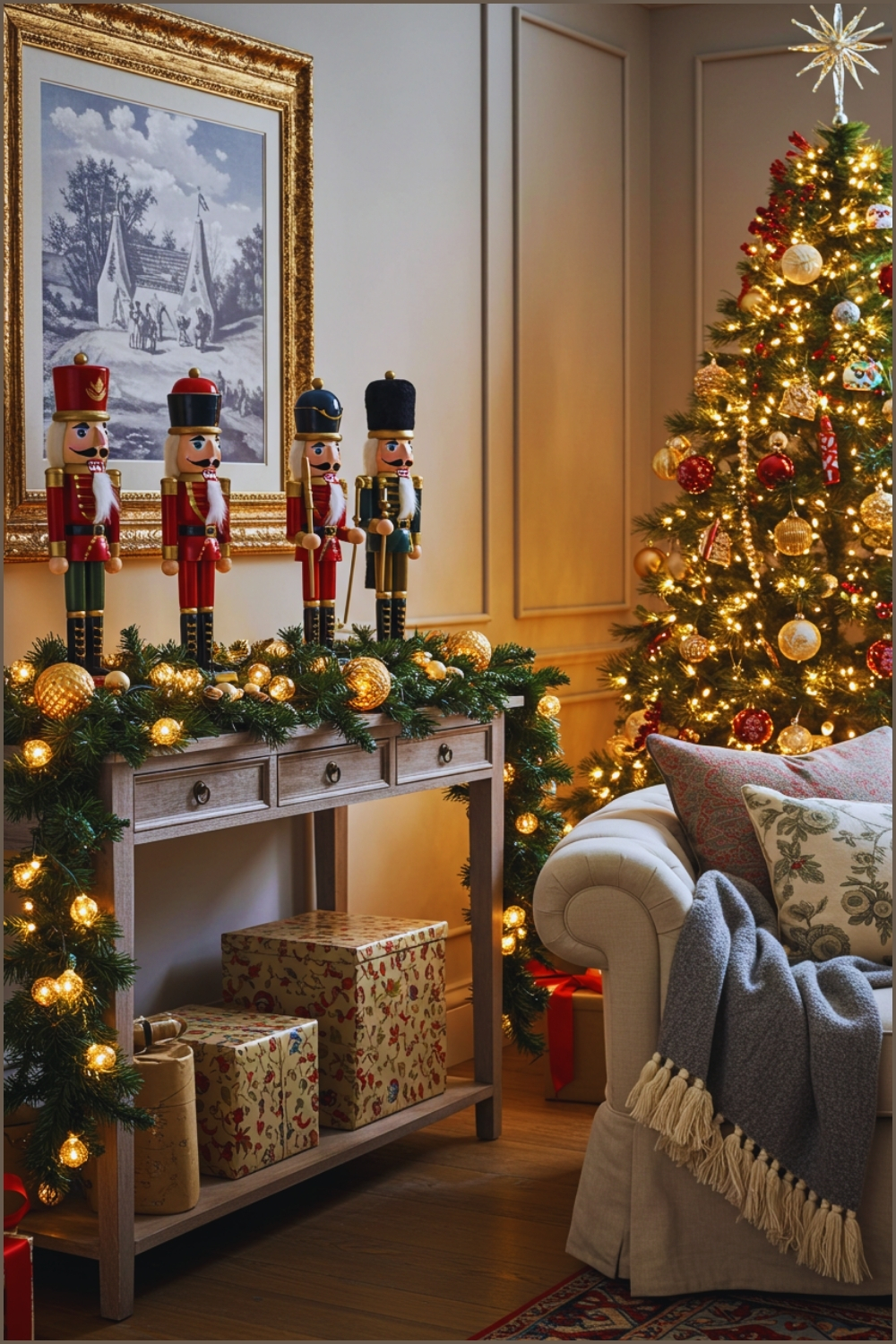 Festive Christmas Living Room With Traditional Holiday Decor