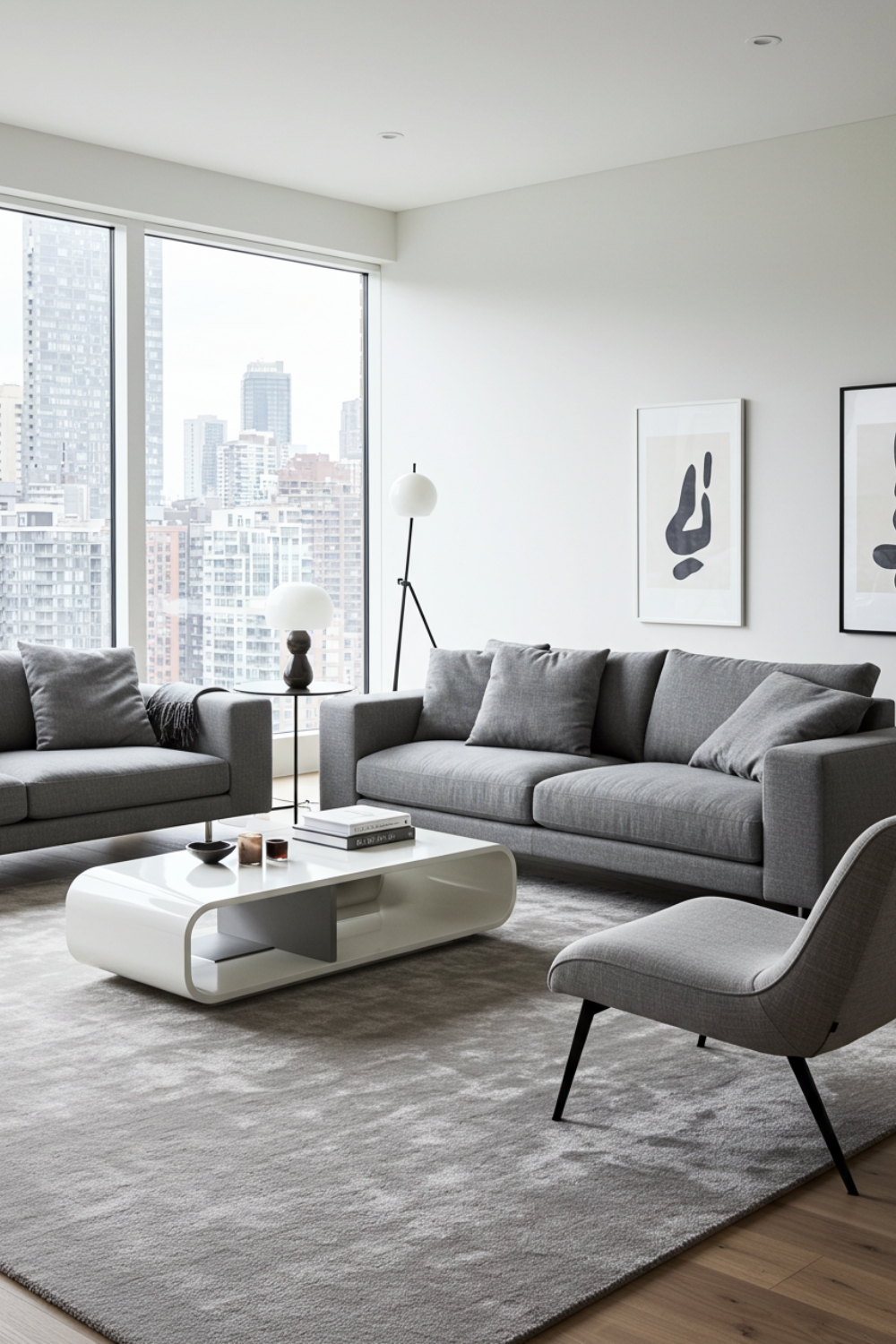 Futuristic Modern Living Room With Gray Sofa And Armchair