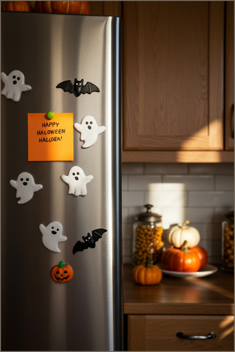 Halloween Kitchen Decor With Stainless Steel Fridge Decorated
