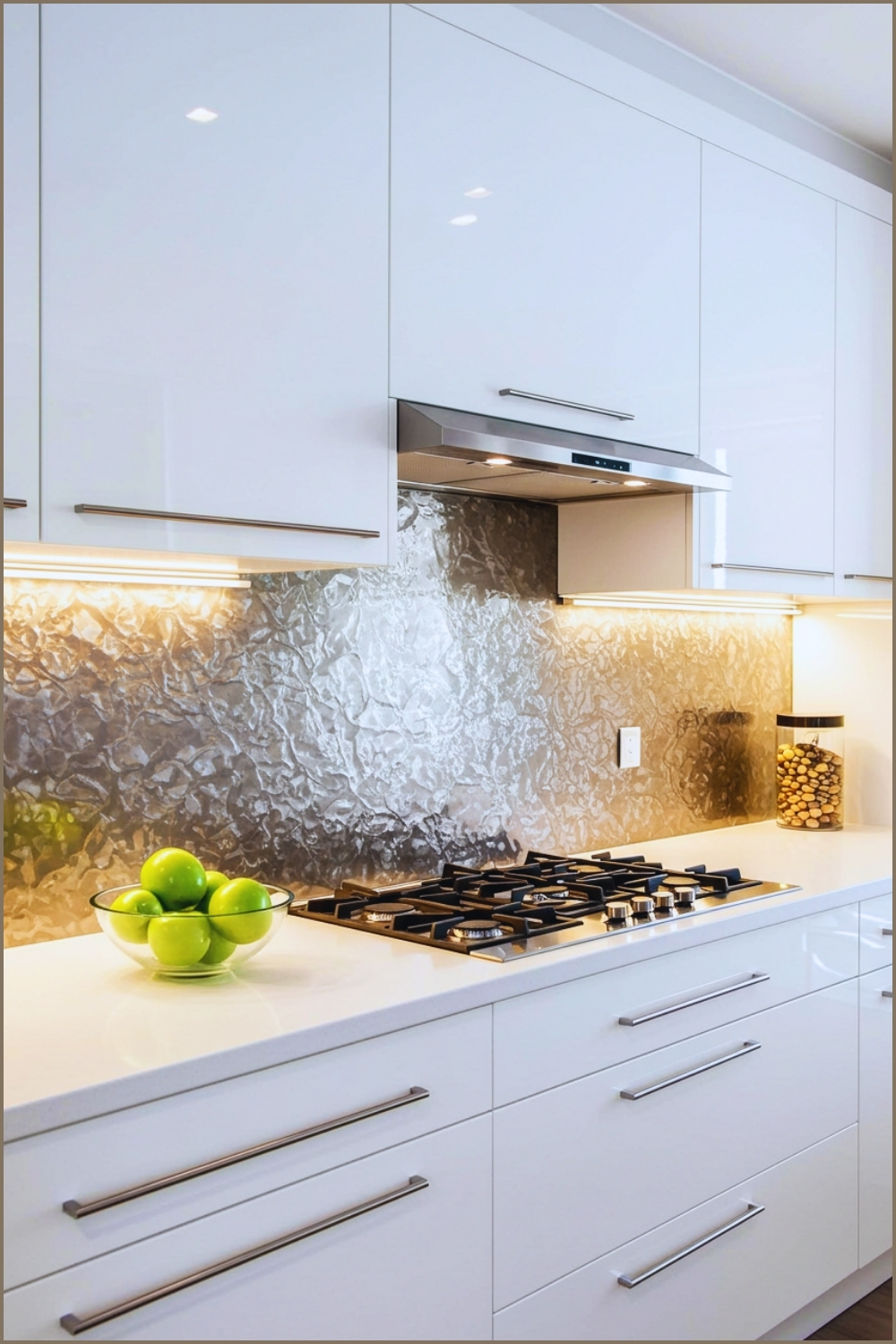 High Gloss Modern White Kitchen With Built In Led Lighting Reflective Glossy Cabinets