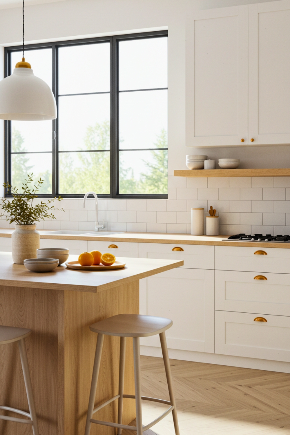 Scandinavian Kitchen With Black Framed Windows 