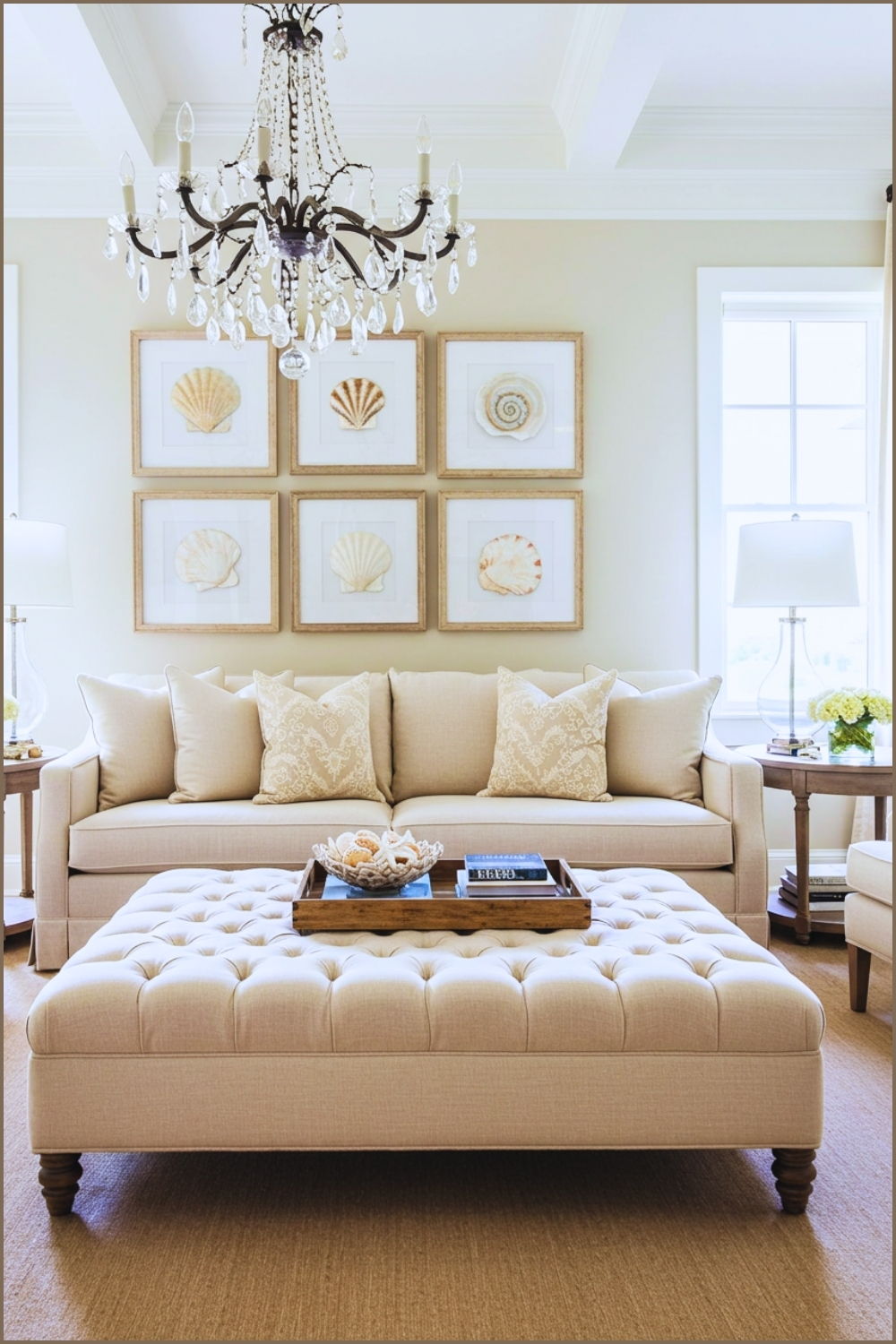 Luxury Elegant Living Room In Soft Neutral Tones Tufted Cream