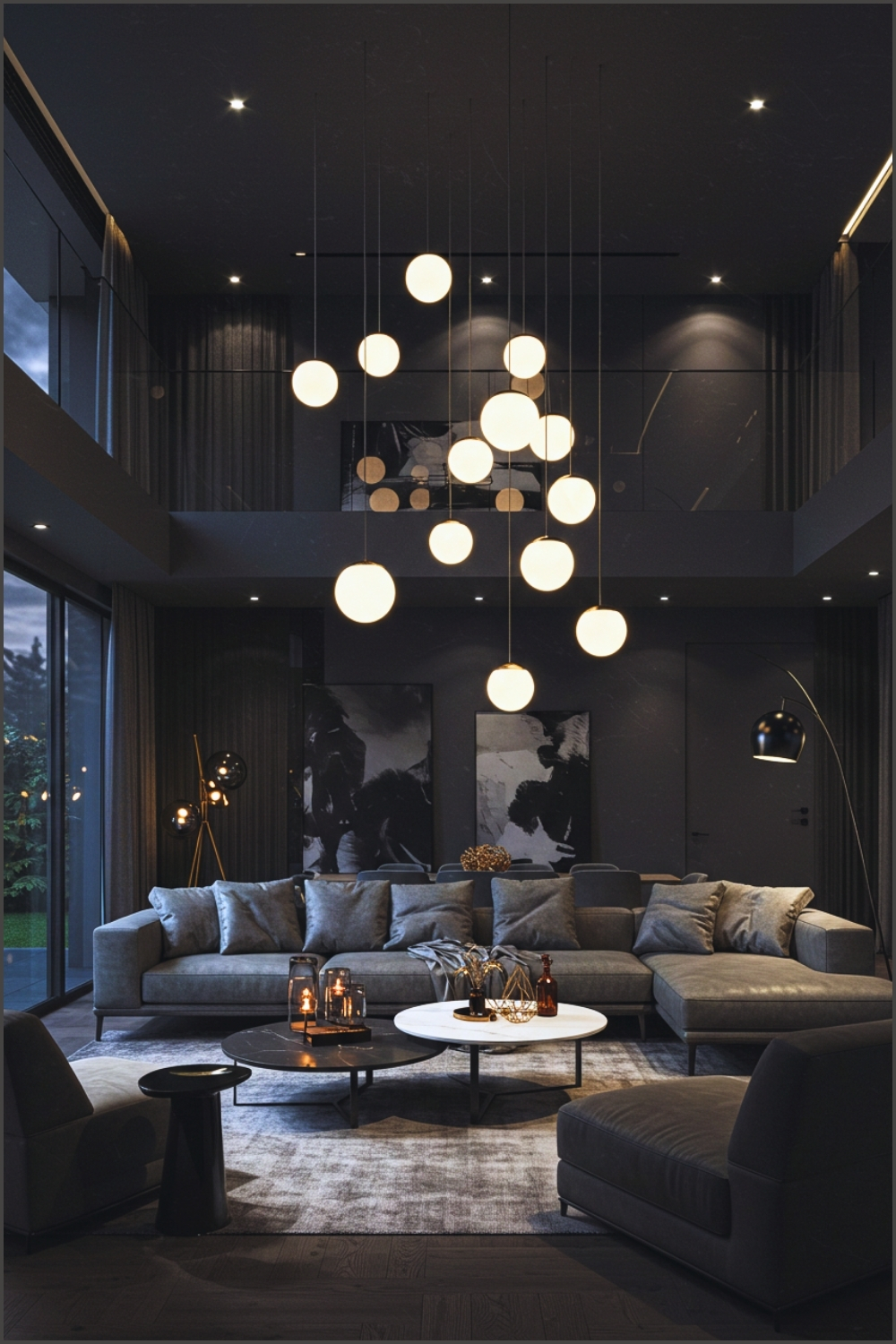 Luxury Modern Living Room, Dramatic Black And Grey Interior