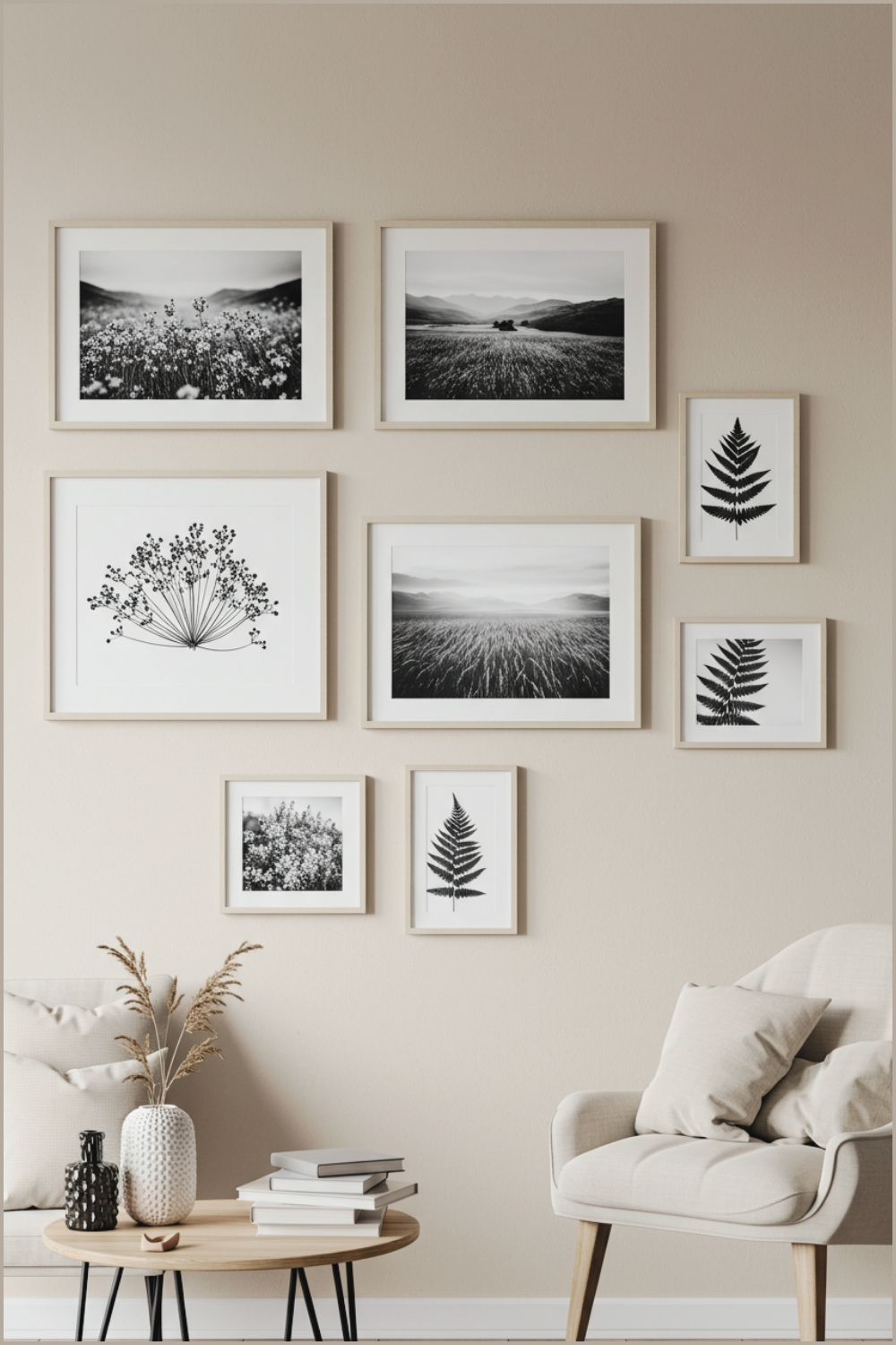 Minimalist Gallery Wall Decor With Arranged Rectangular Photo Frames