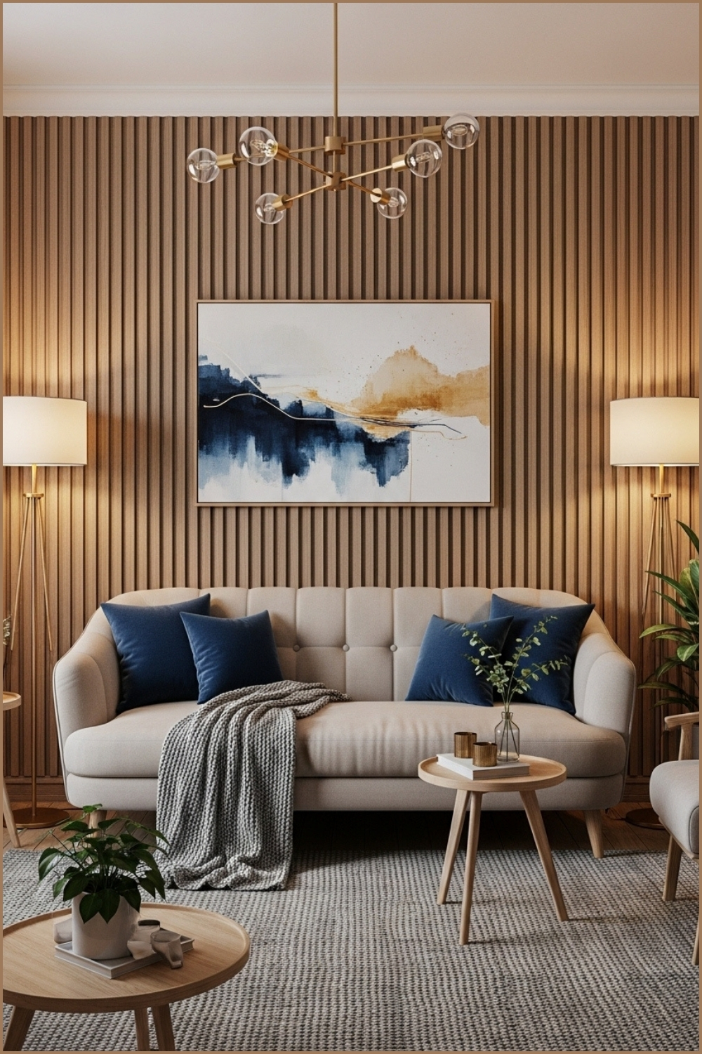 Modern Cozy Living Room With A Neutral Beige Tufted Sofa