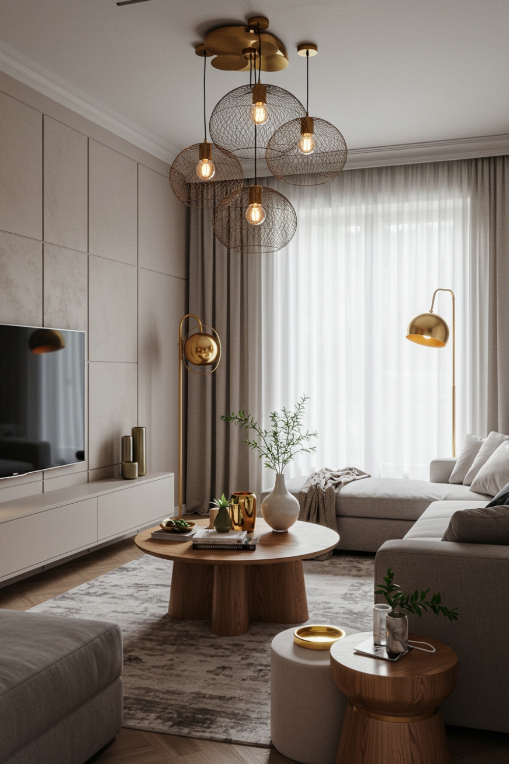 Cozy Modern Living Room With Gray Sofa And Neutral Tones 