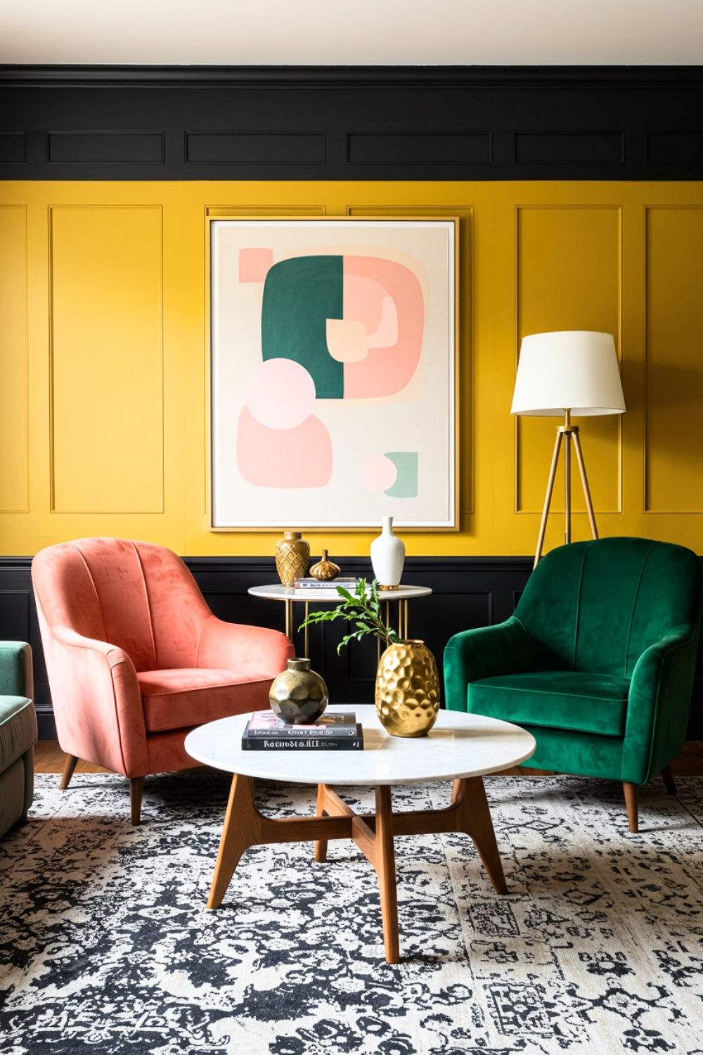 Eclectic Living Room With Velvet Jewel-tone Armchairs 