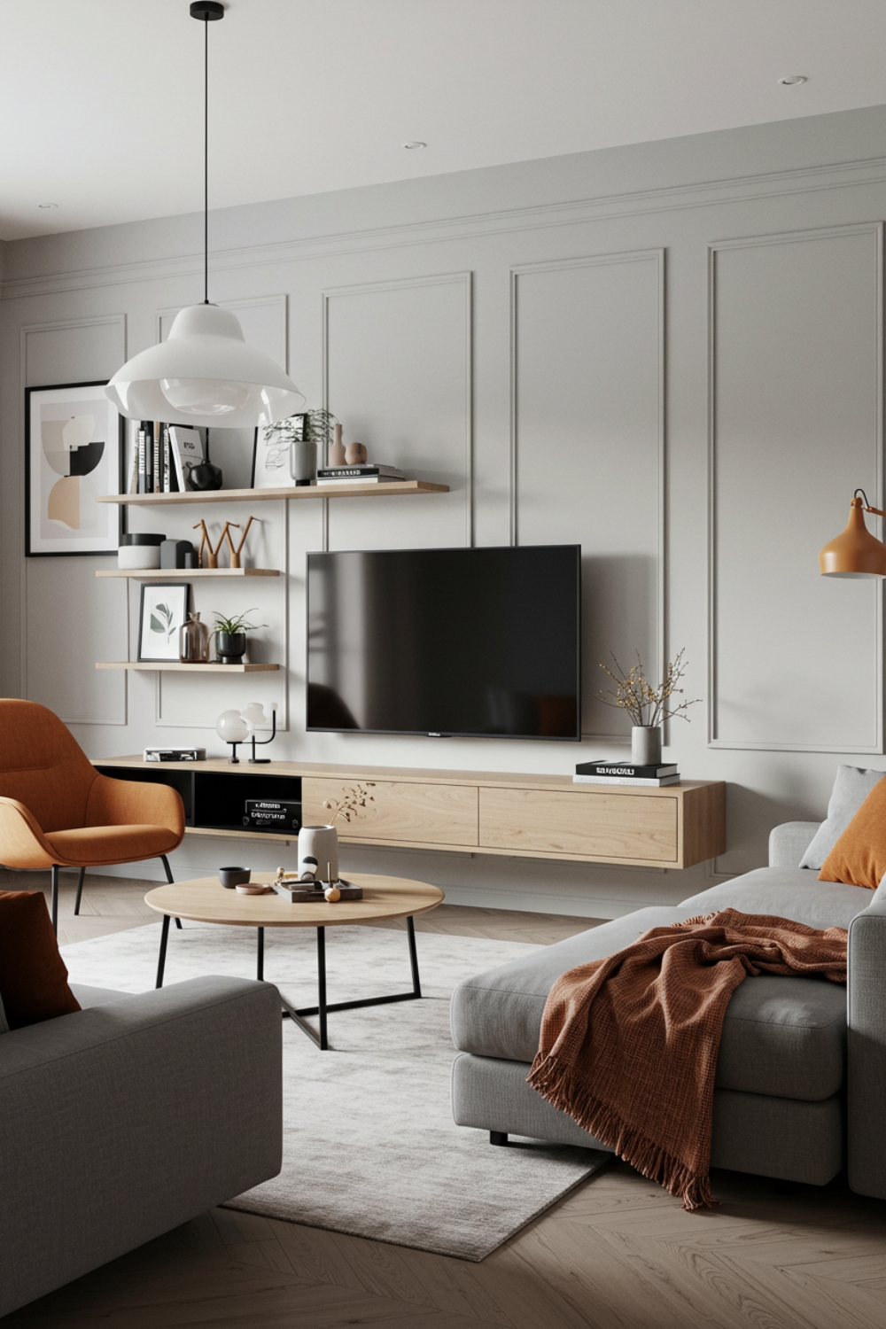Scandinavian Living Room With Light Gray Walls 