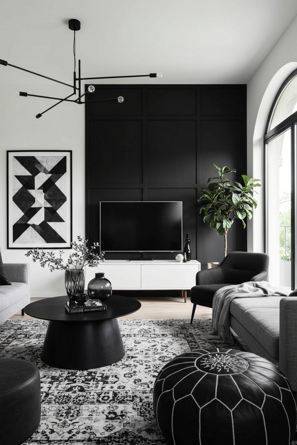 Monochrome Living Room With Black And White Scheme 