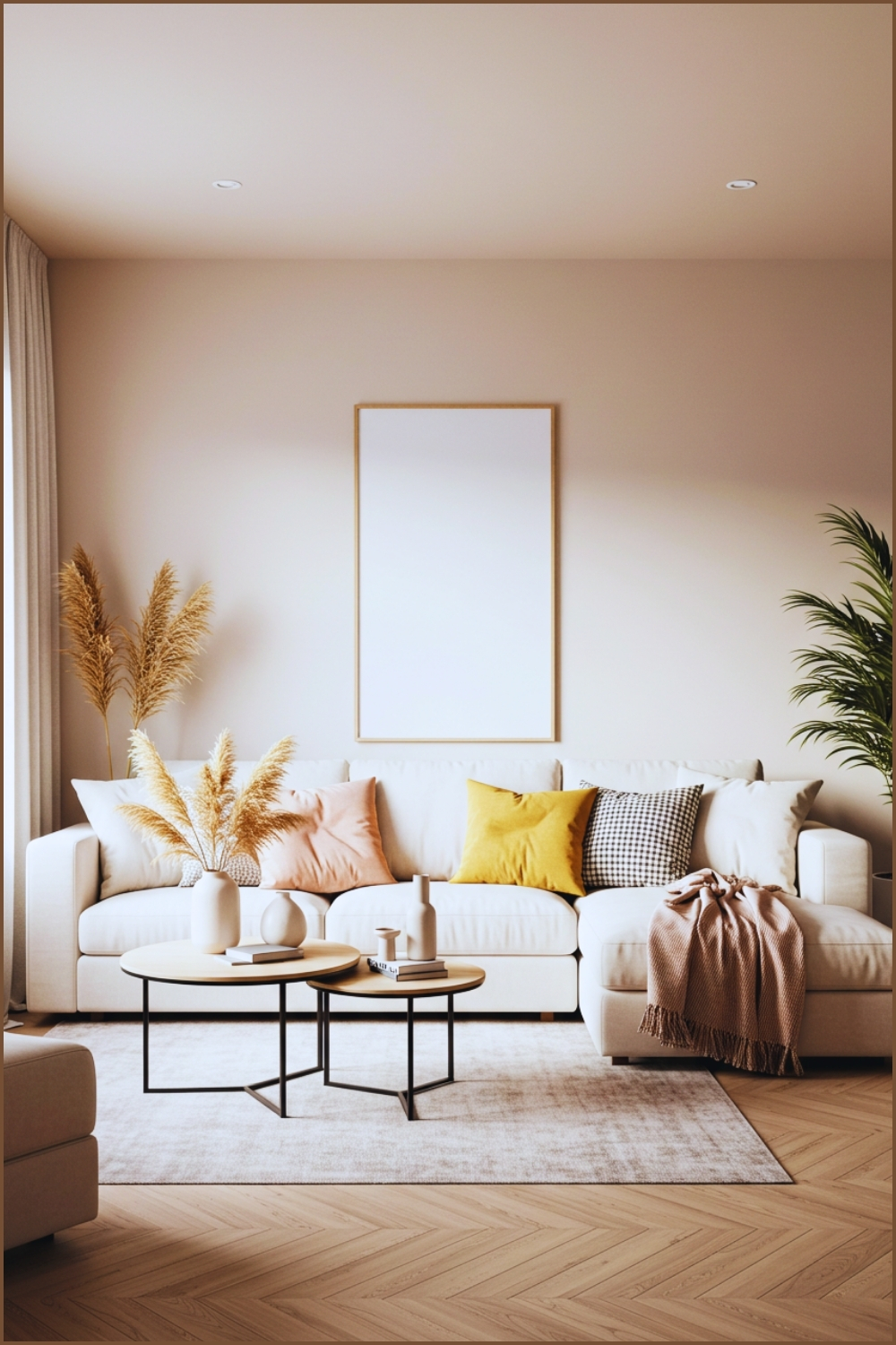 Modern Neutral Living Room With Soft Beige Walls And Light Wood Flooring