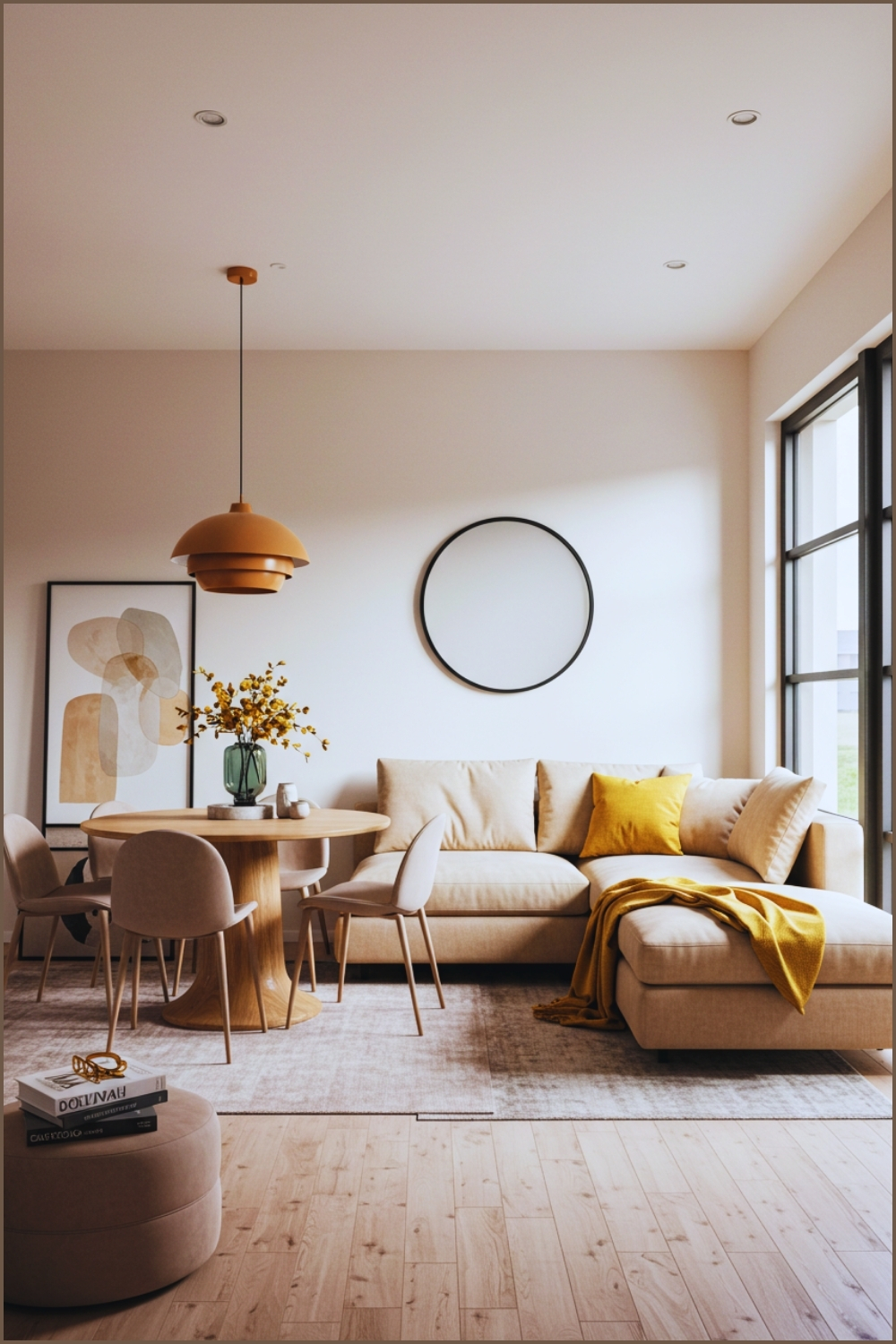 Modern Open Concept Living Room And Dining Area With Creative Zoning