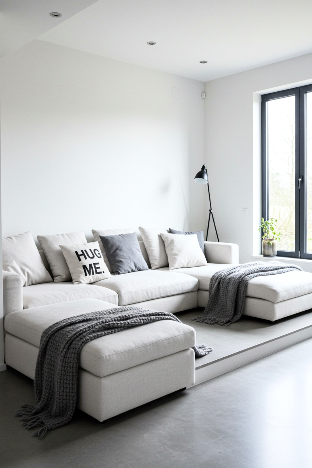 Modern Sunken Living Room With White And Gray Tones