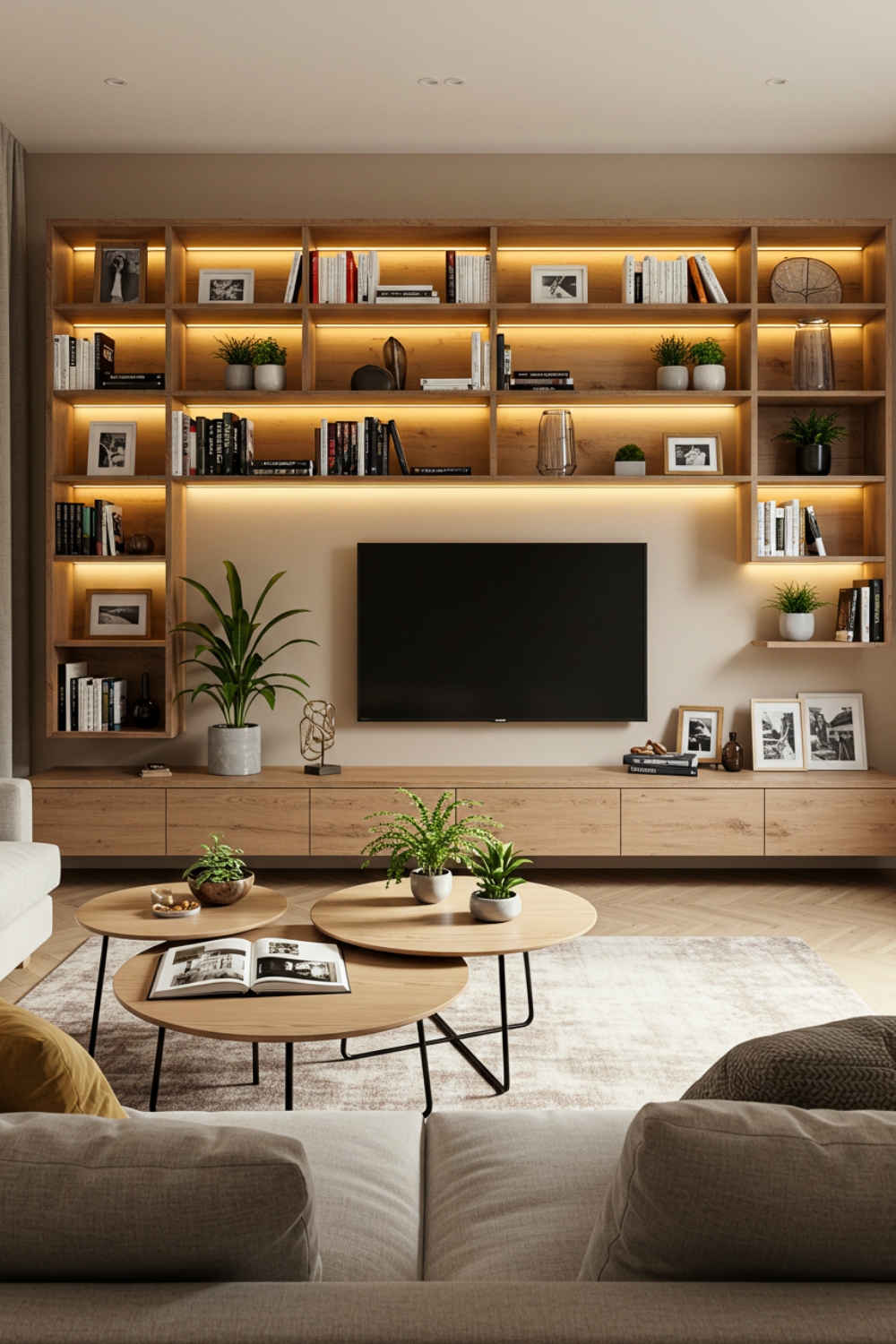 Modern Zen Living Room, Concrete Textured Wall With Japanese Ink Art Painting (1)