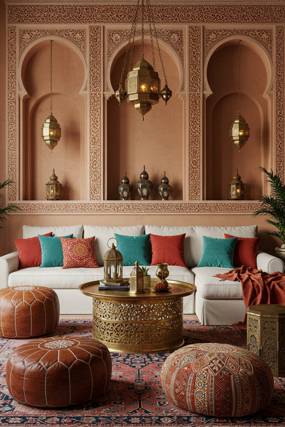 Moroccan Living Room With Arched Niches And Patterns 