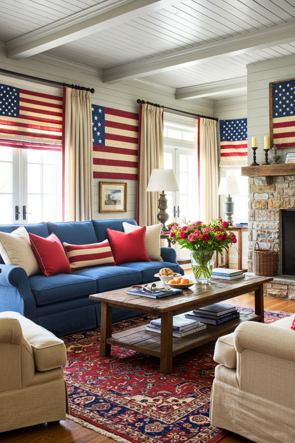 American Style Living Room With Us Flag Wall Art 