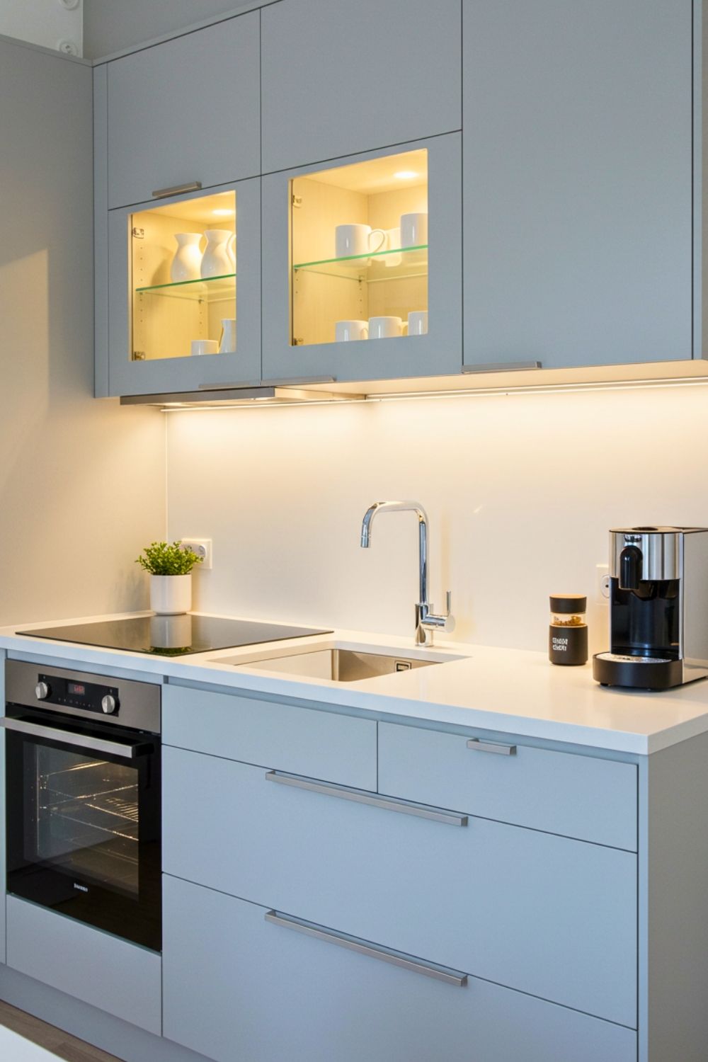 Prompt Sleek Compact Modern Kitchen With Light Gray