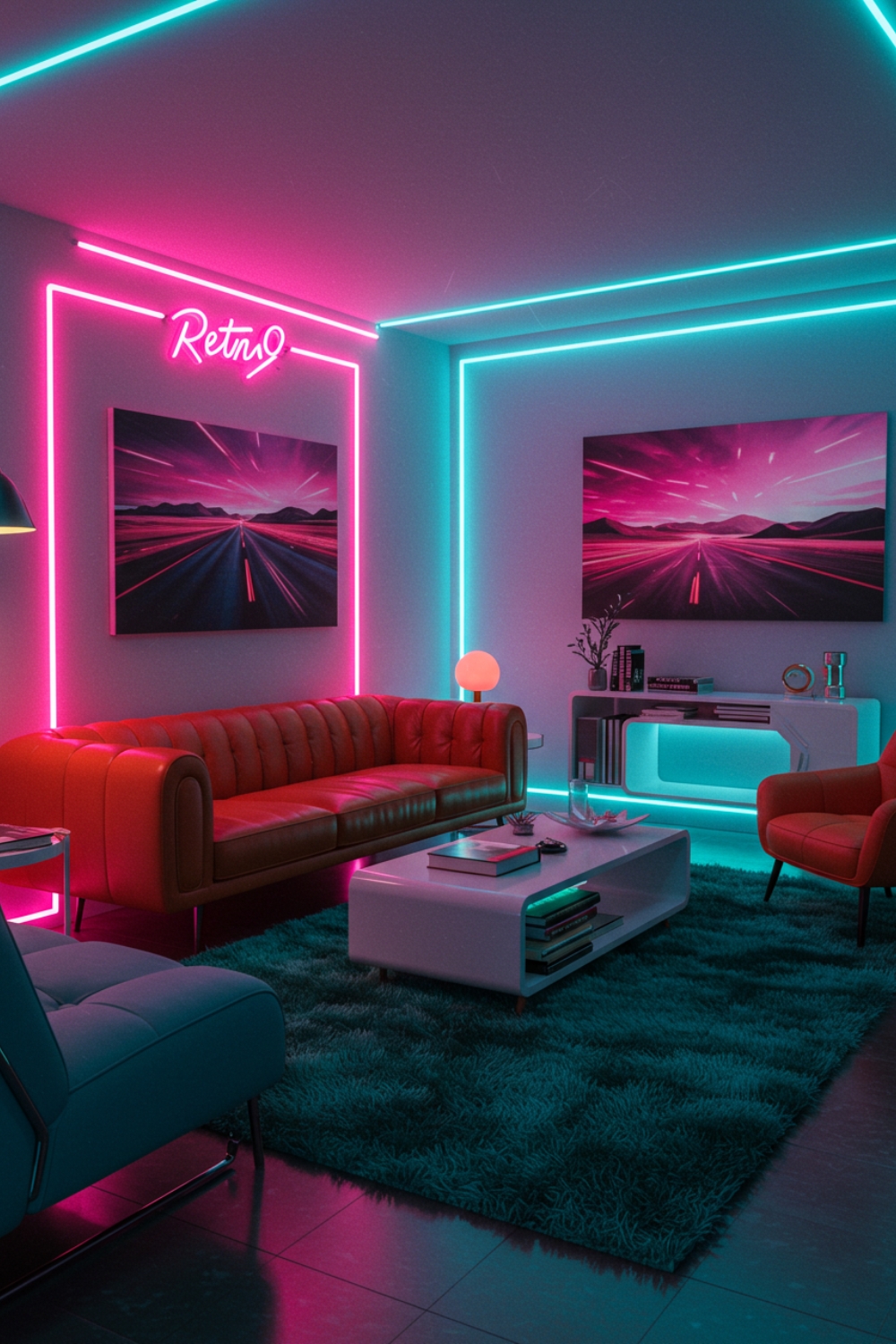 Retro Neon Living Room With Led Light Strips 
