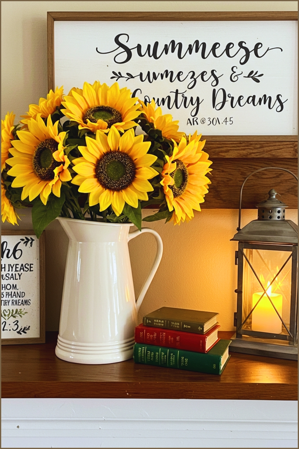 Rustic Farmhouse Mantel Decor With Vibrant Sunflowers