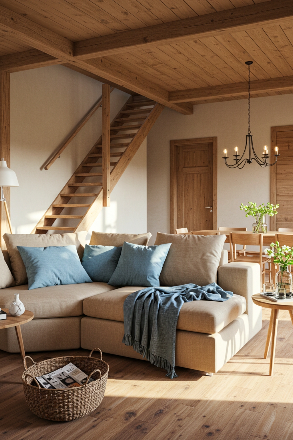 Rustic Modern Living Room With Beige Sectional Sofa 