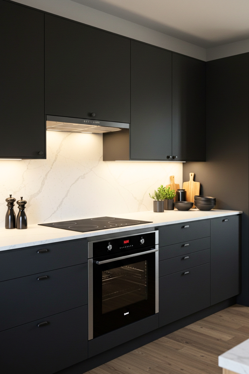 Sleek Modern Kitchen With Matte Black Lower Cabinets