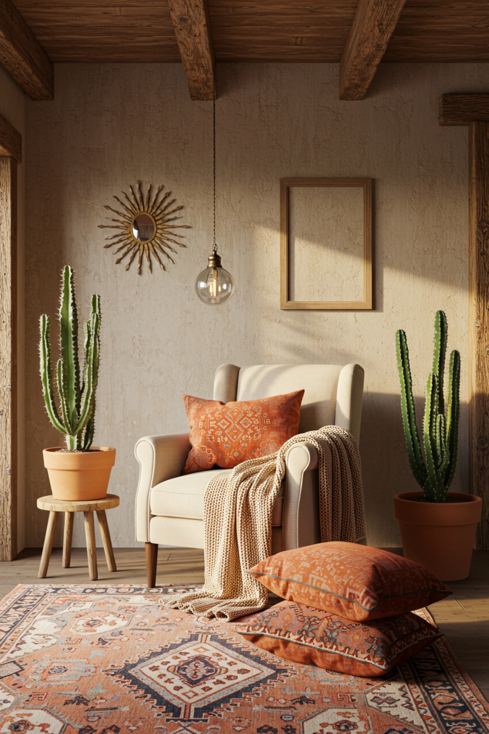 Southwestern Boho Living Room With Textured Walls