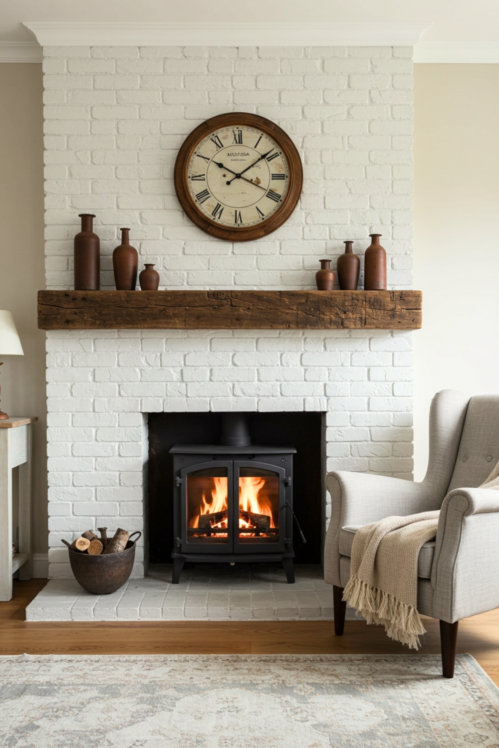 Charming Rustic Living Room With Reclaimed Wood Mantel